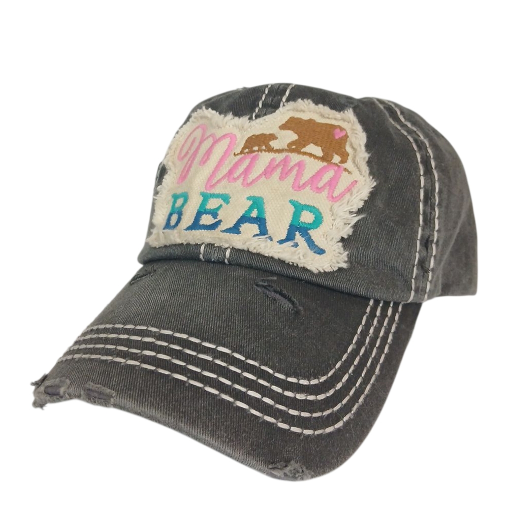 KBETHOS Vintage OS Gray Black Distressed Mama Bear Hat Cap Baseball Mom Trendy
